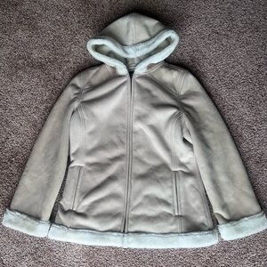 Cream and White Sonoma Sherpa Suede Zip-Up Jacket